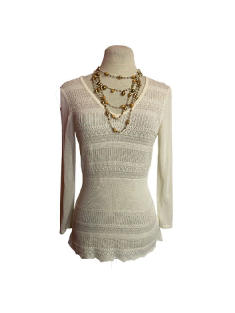 Alberto Makali Vintage Crochet Peplum Ivory Sweater Size M